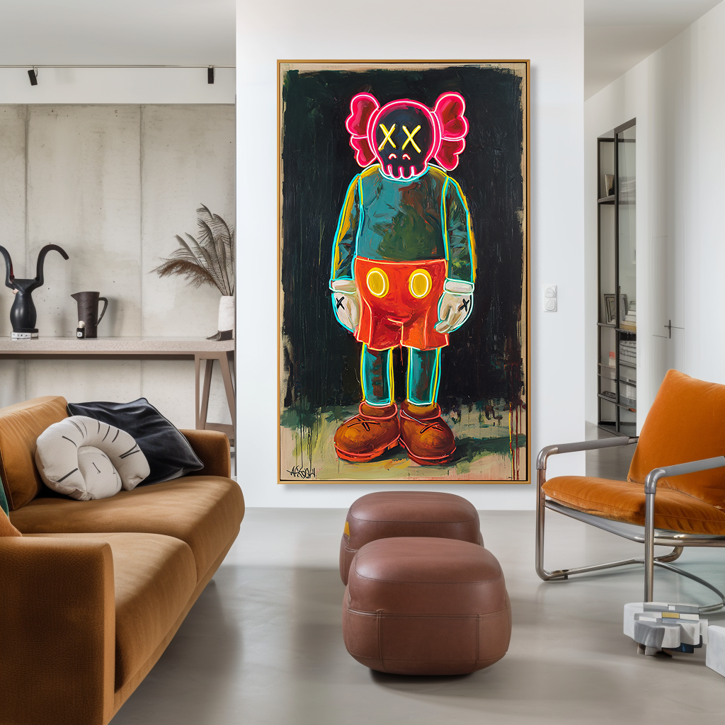 Electric Shadow - KAWS Inspired Neon Figure Oil Painting