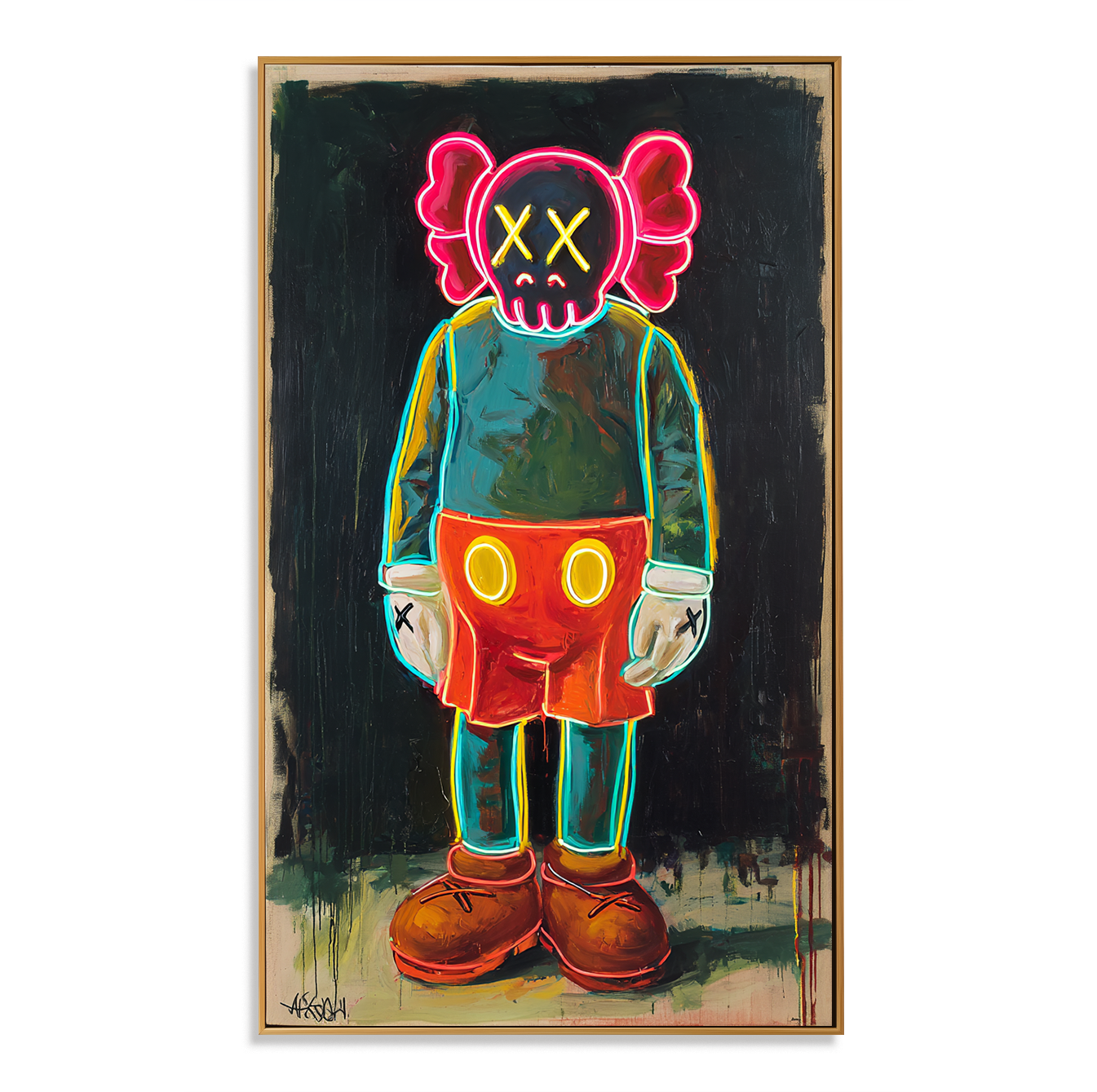 Electric Shadow - KAWS Inspired Neon Figure Oil Painting