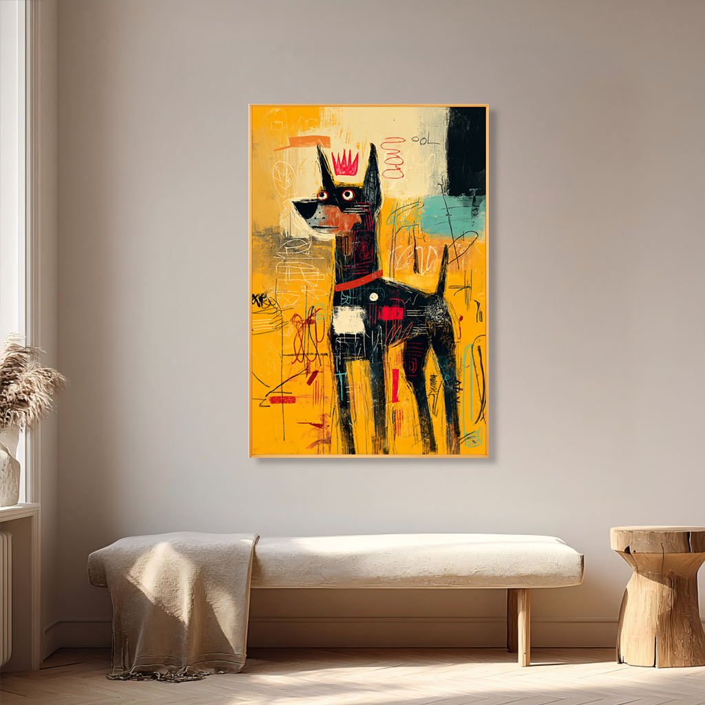 Golden Guardian - Contemporary Crowned Dog Oil Painting