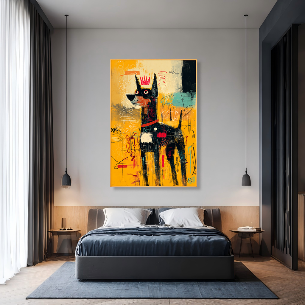 Golden Guardian - Contemporary Crowned Dog Oil Painting