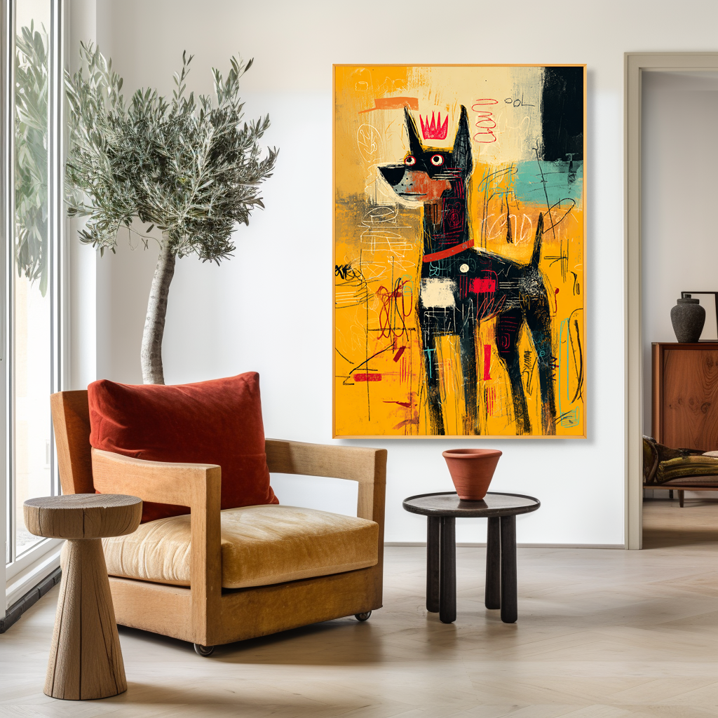 Golden Guardian - Contemporary Crowned Dog Oil Painting