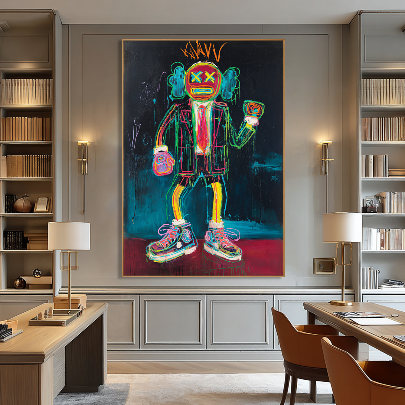 Neon Crown - KAWS Inspired Graffiti Figure Oil Painting
