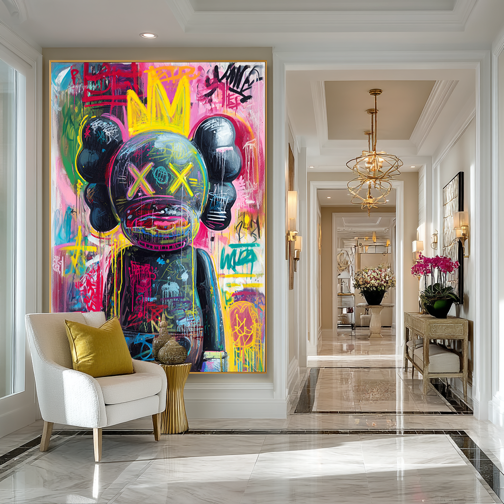 Neon Monarch - KAWS Inspired Crowned Graffiti Oil Painting