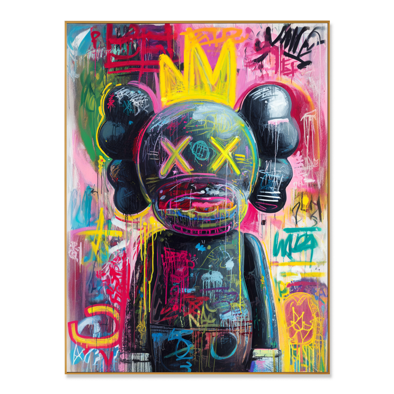 Neon Monarch - KAWS Inspired Crowned Graffiti Oil Painting