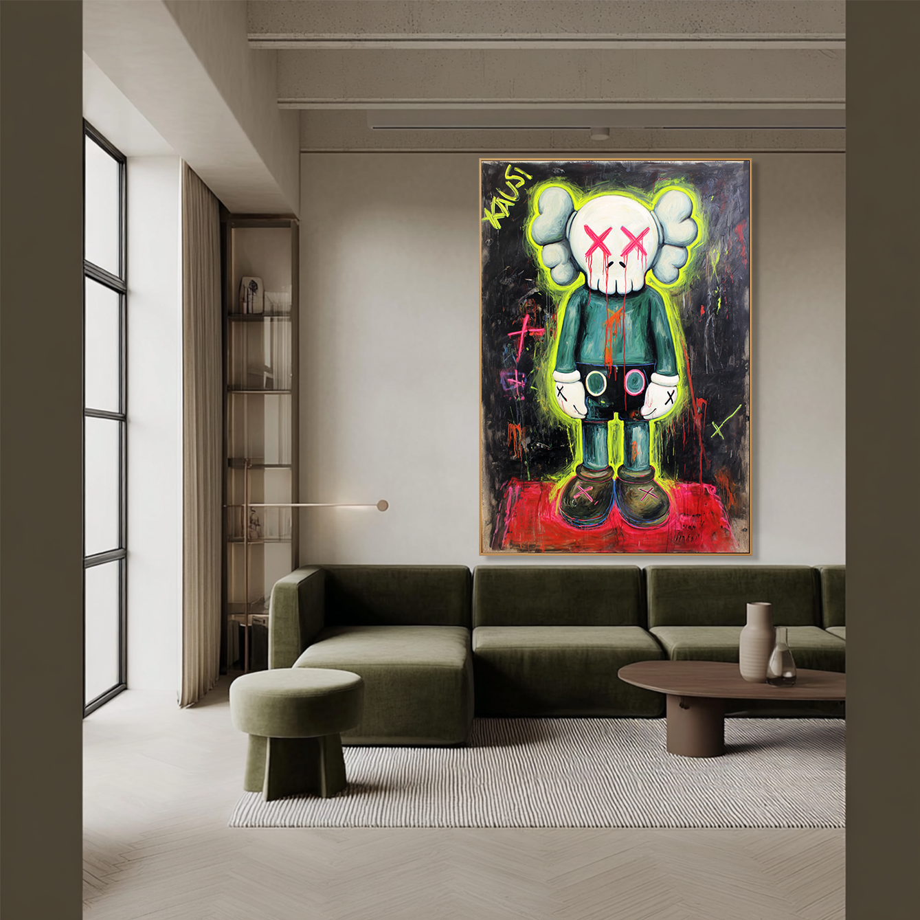 Neon Pulse - KAWS Inspired Urban Figure Oil Painting