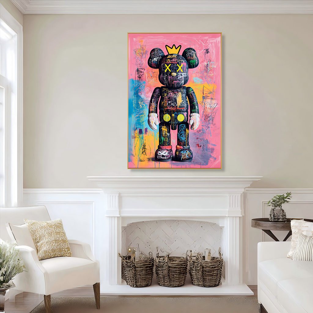 Pink Kingdom - KAWS Inspired Crowned Figure Oil Painting