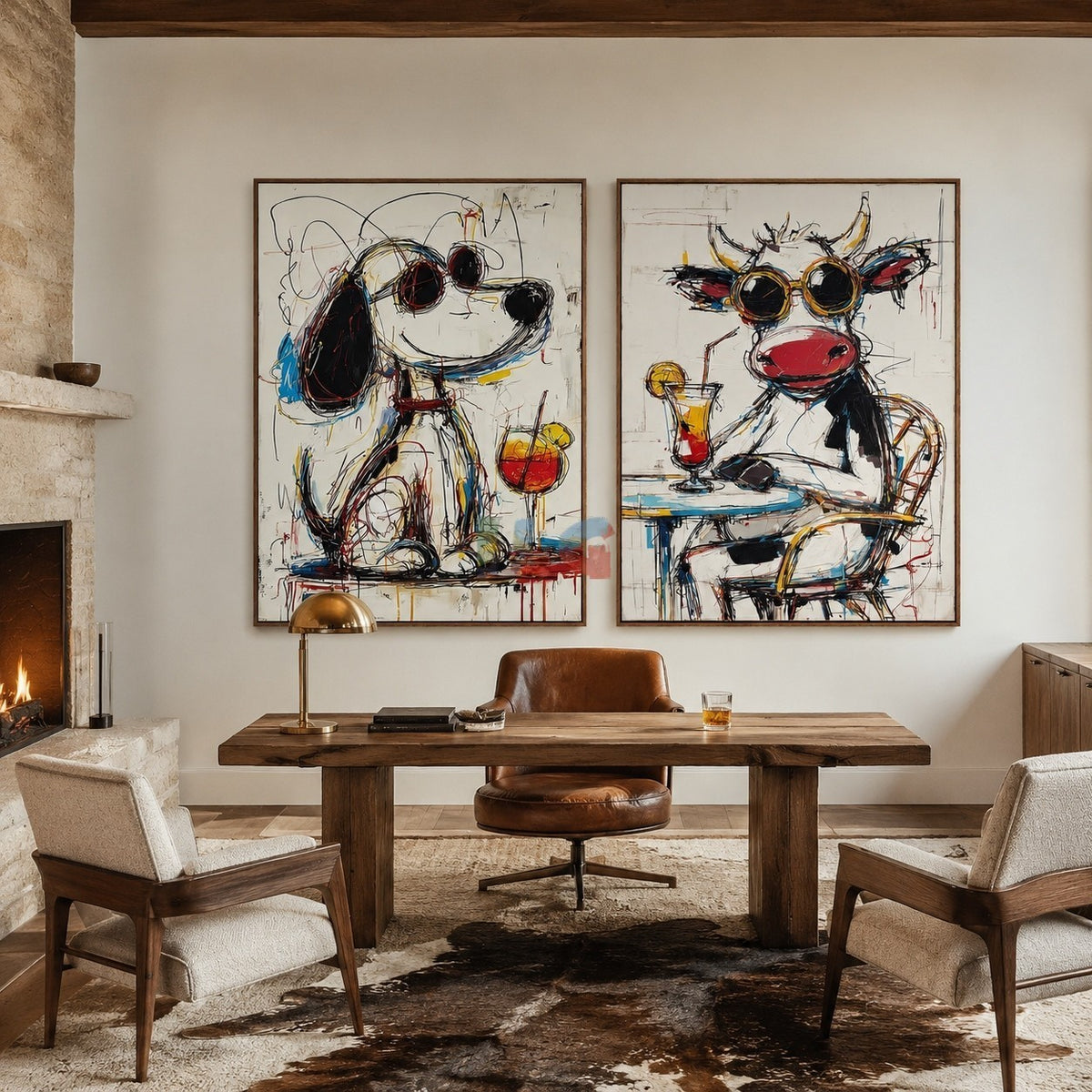 Playful Animal Duo – Contemporary Pop Art Wall Art Set