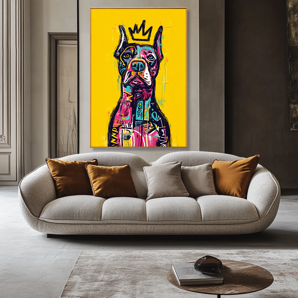 Royal Watchdog - Contemporary Crowned Dog Portrait Oil Painting