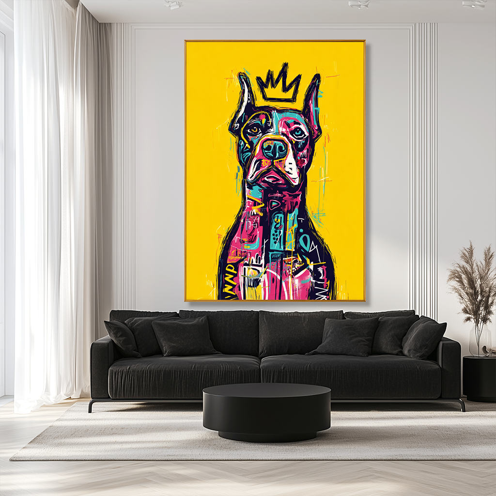 Royal Watchdog - Contemporary Crowned Dog Portrait Oil Painting