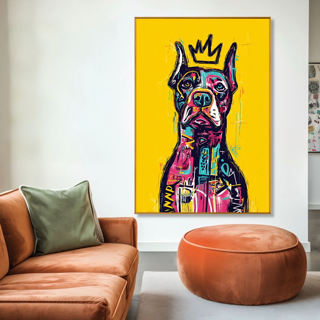 Royal Watchdog - Contemporary Crowned Dog Portrait Oil Painting
