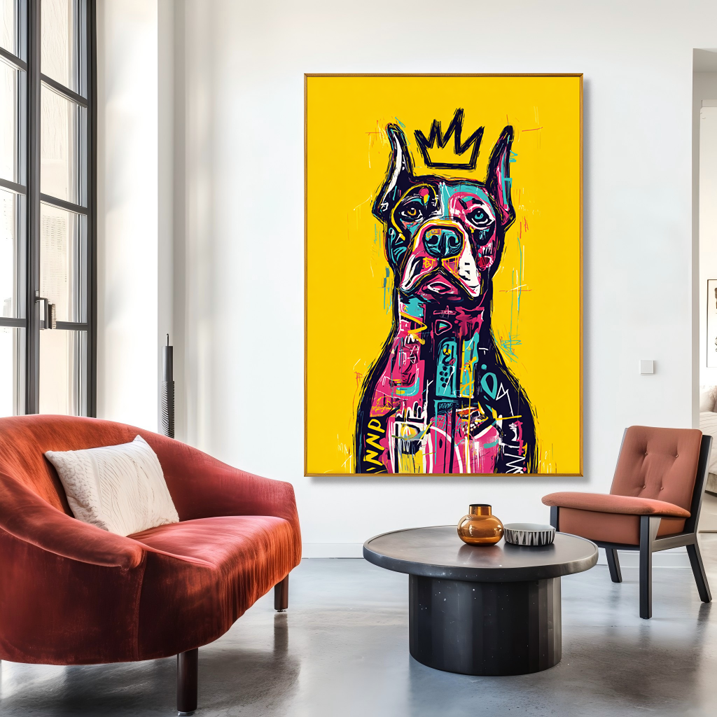 Royal Watchdog - Contemporary Crowned Dog Portrait Oil Painting