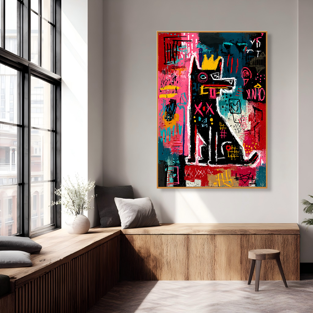 Street King Dog - Contemporary Graffiti Animal Oil Painting