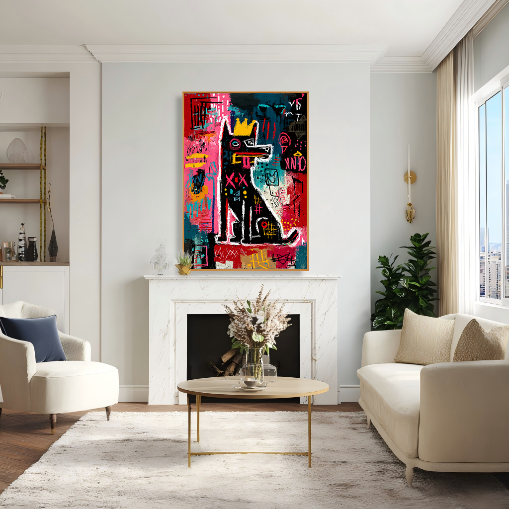Street King Dog - Contemporary Graffiti Animal Oil Painting