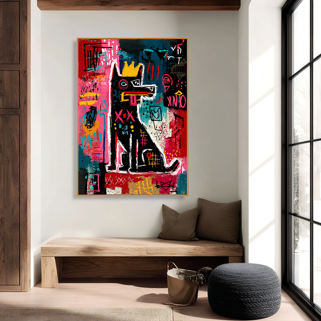 Street King Dog - Contemporary Graffiti Animal Oil Painting