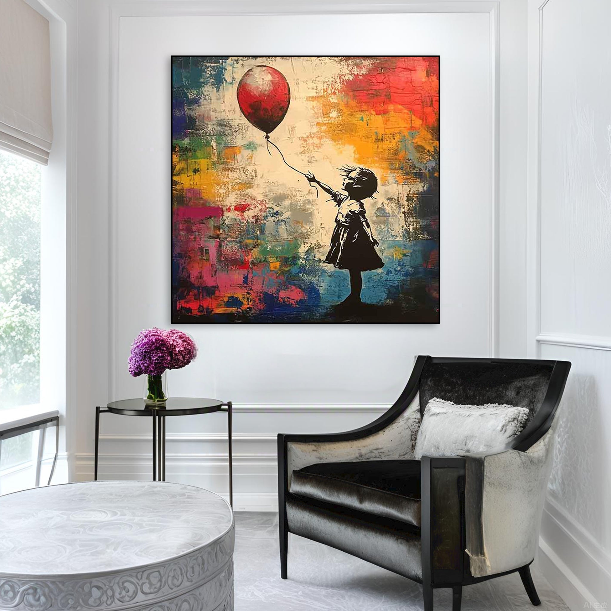 Lost Balloon — Graffiti Girl Street Art Oil Painting, Banksy-Inspired Wall Art