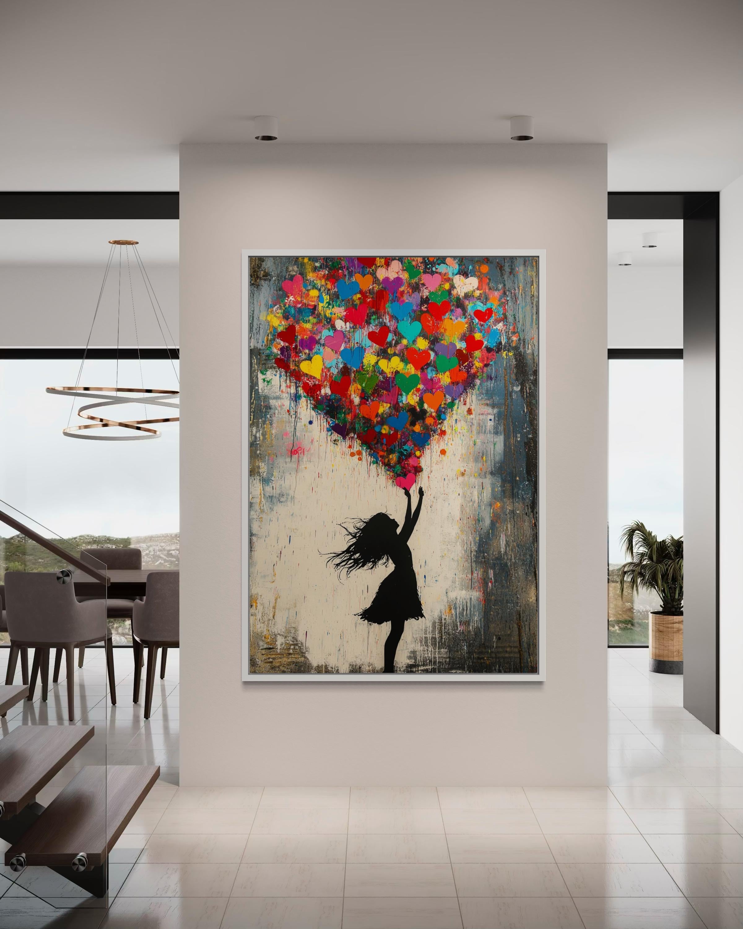 Love Lift — Graffiti Heart Balloon Girl Oil Painting, Street Pop Wall Art