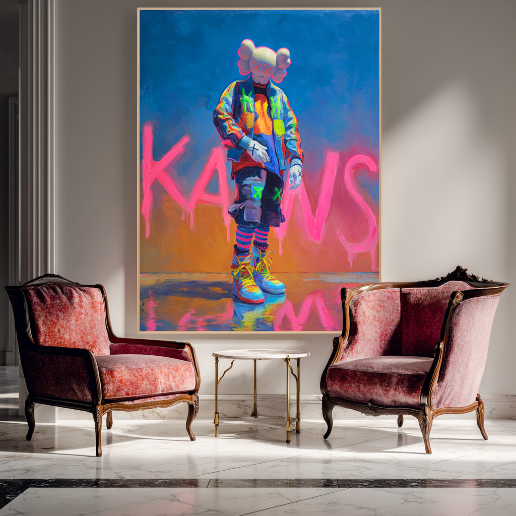 Neon Drift - KAWS Inspired Street Pop Oil Painting