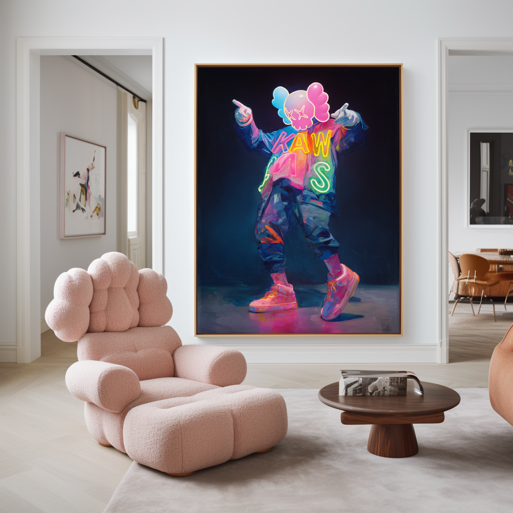 Neon Rebellion - KAWS Inspired Pop Art Oil Painting
