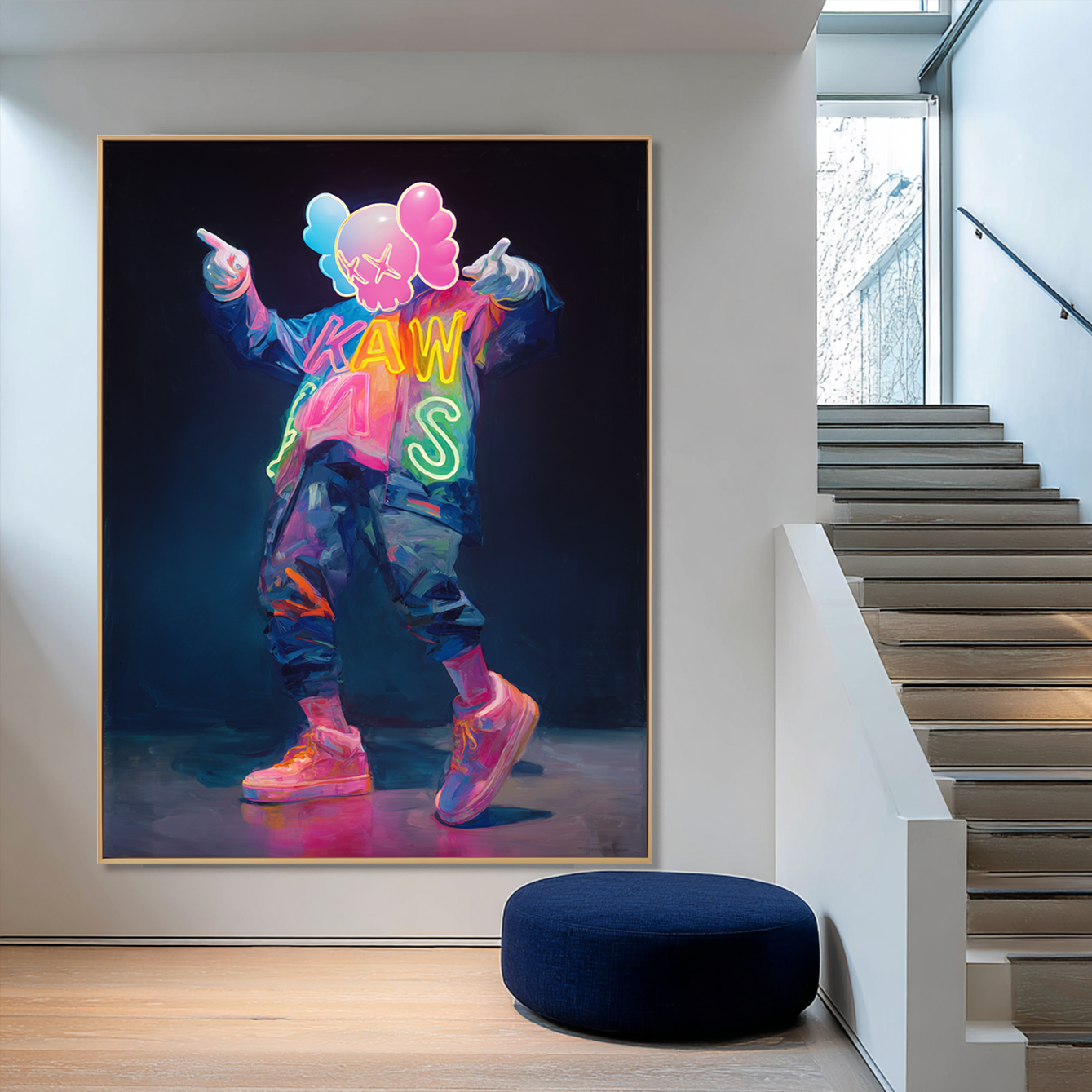 Neon Rebellion - KAWS Inspired Pop Art Oil Painting