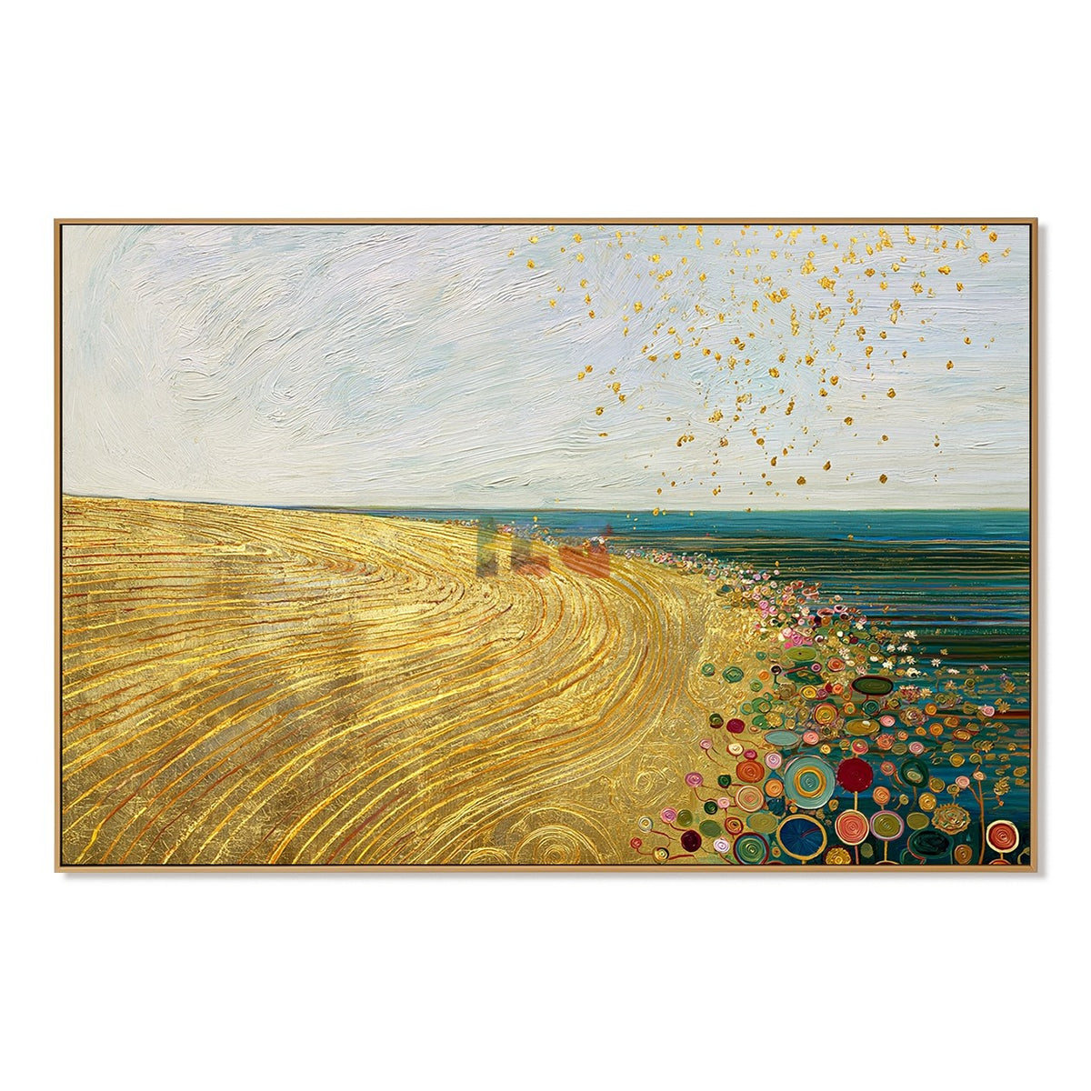 Gilded Meadow Horizon – Abstract Landscape Textured Wall Art