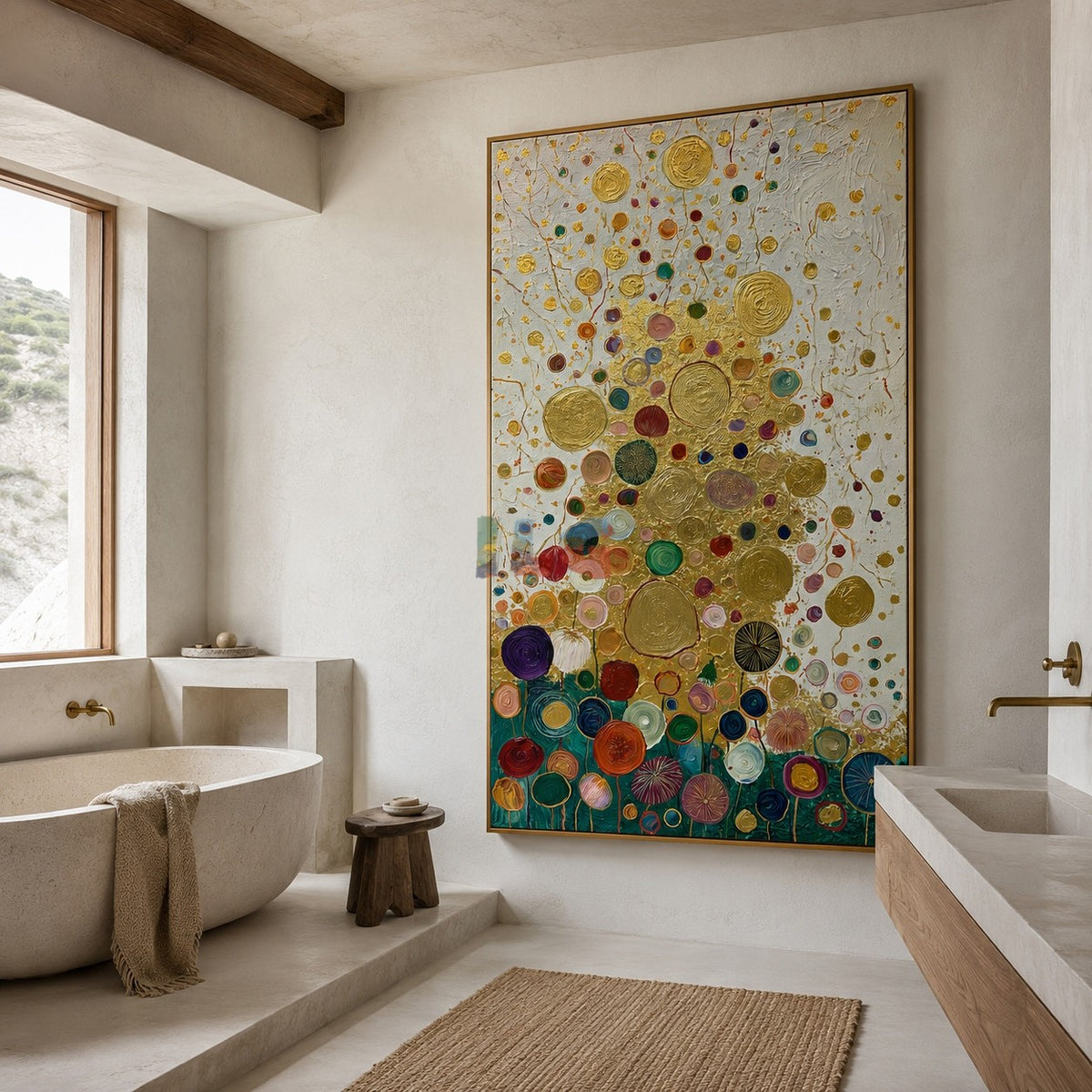 Golden Bloom Constellation – Decorative Botanical Textured Wall Art