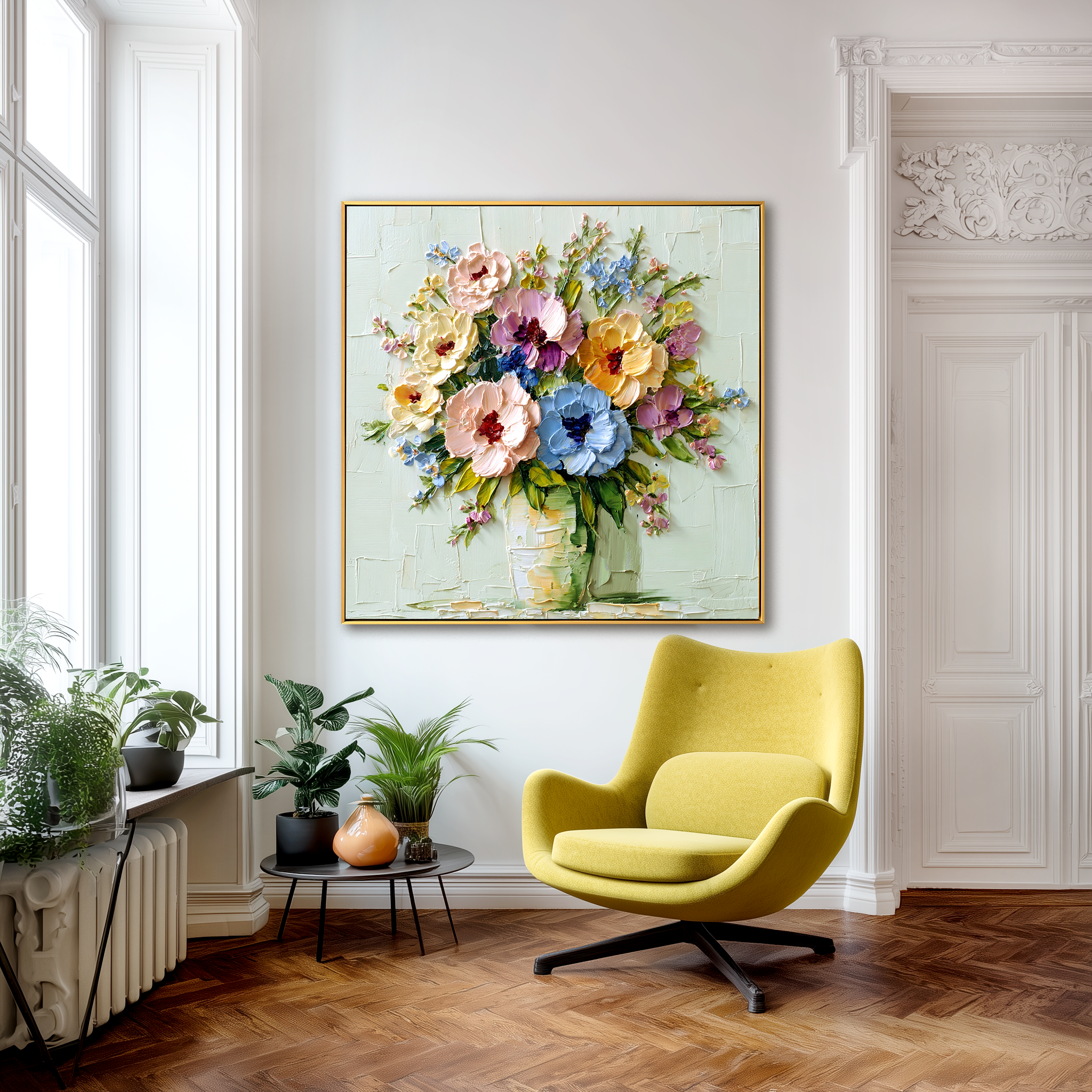 Blooming Symphony — 3D Textured Floral Bouquet Oil Painting, Colorful Flower Wall Art