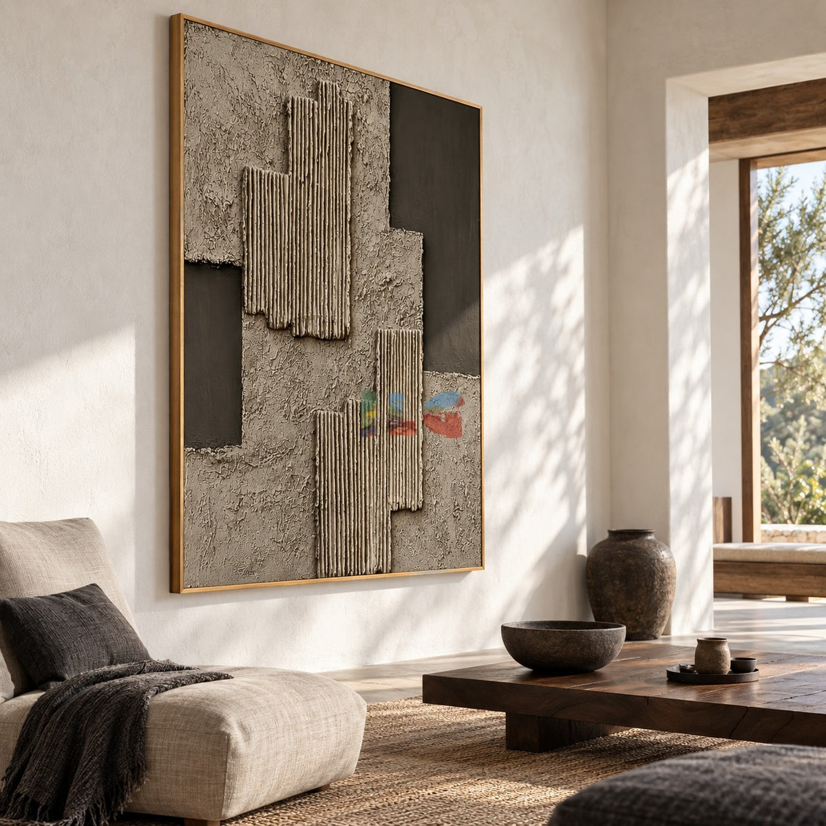 Architectural Layers – Taupe and Charcoal Sculptural Textured Abstract Wall Art