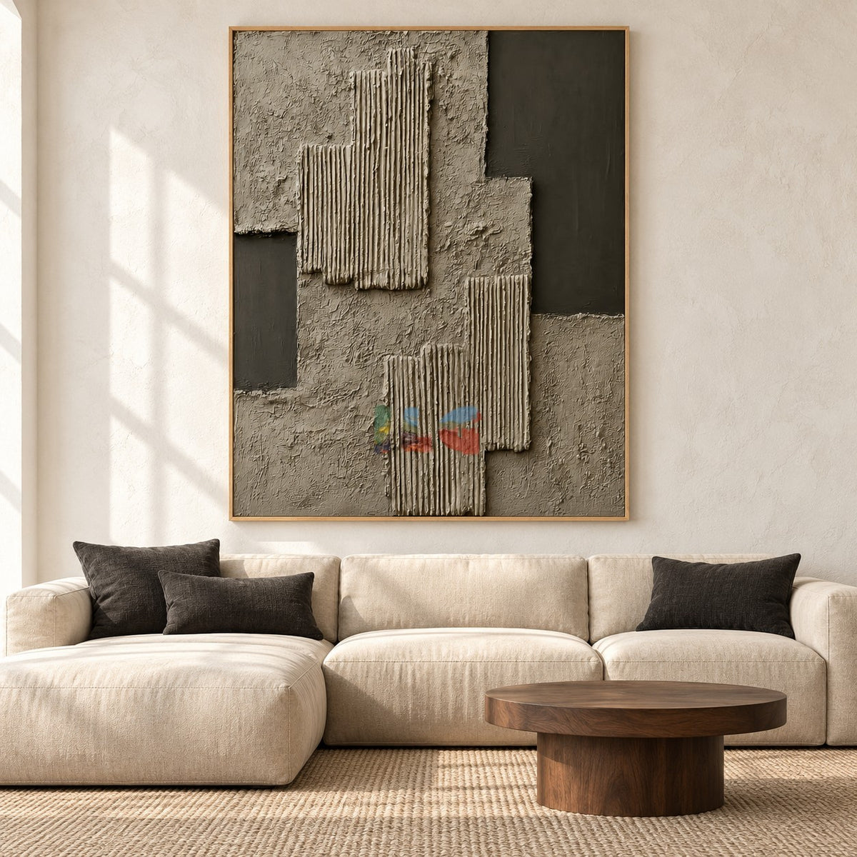 Architectural Layers – Taupe and Charcoal Sculptural Textured Abstract Wall Art
