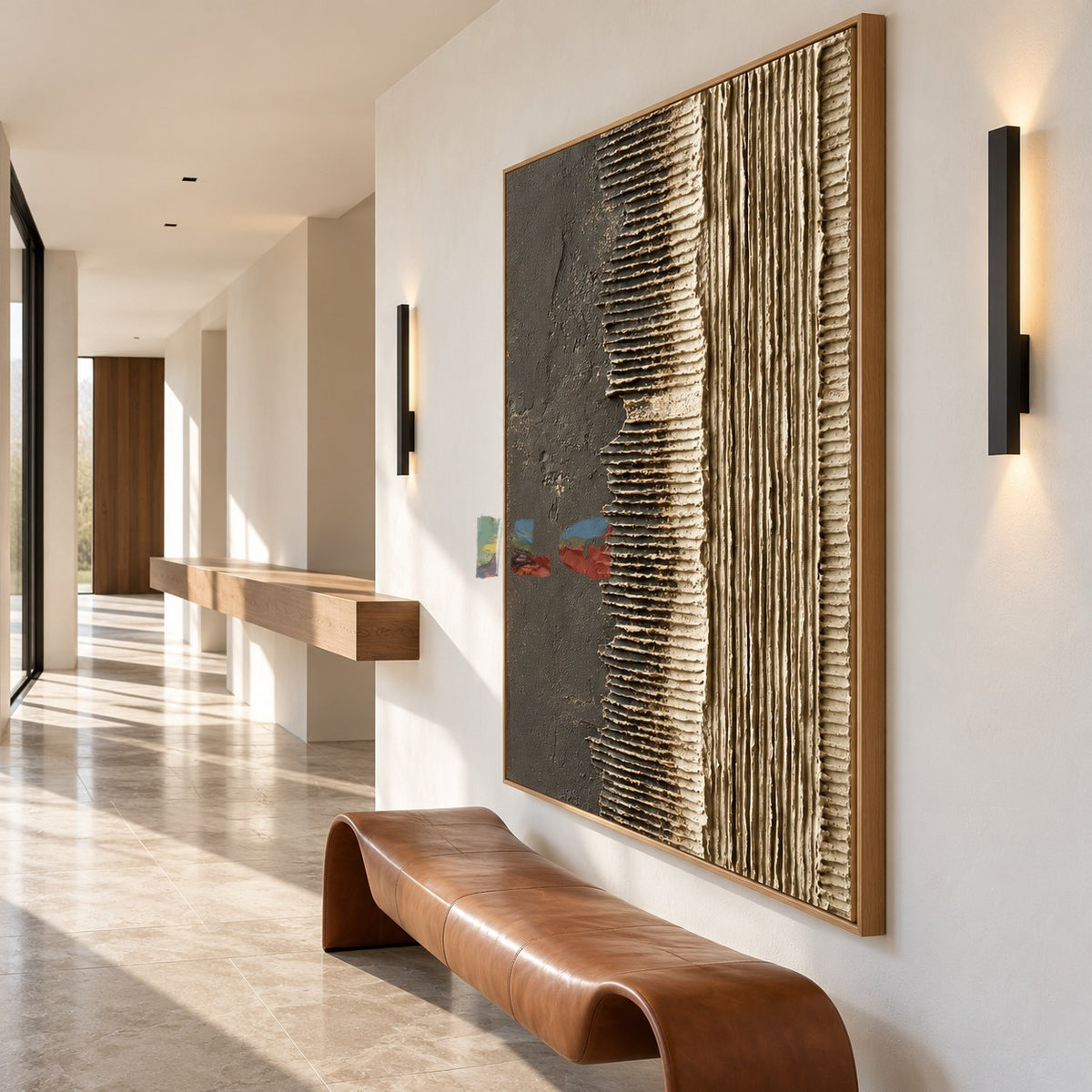 Ashen Ridges – Charcoal and Ivory Textured Abstract Wall Art