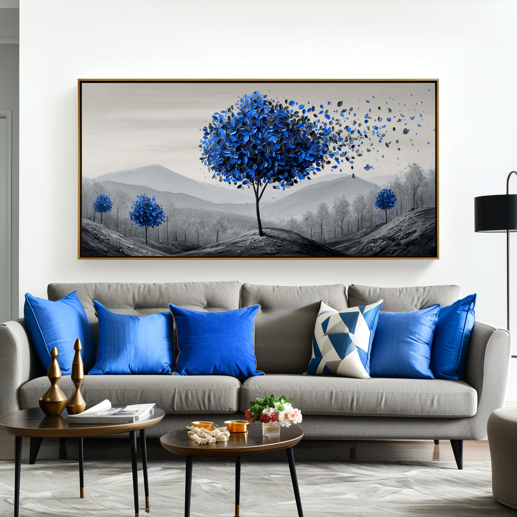 Breeze of Tranquility - Textured Blue Tree Landscape Oil Painting