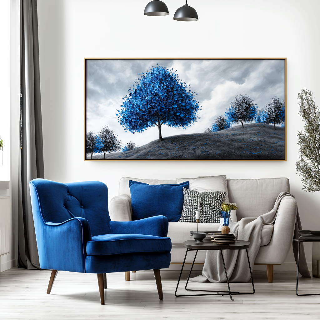 Echo of Blue - Textured Tree Landscape Oil Painting