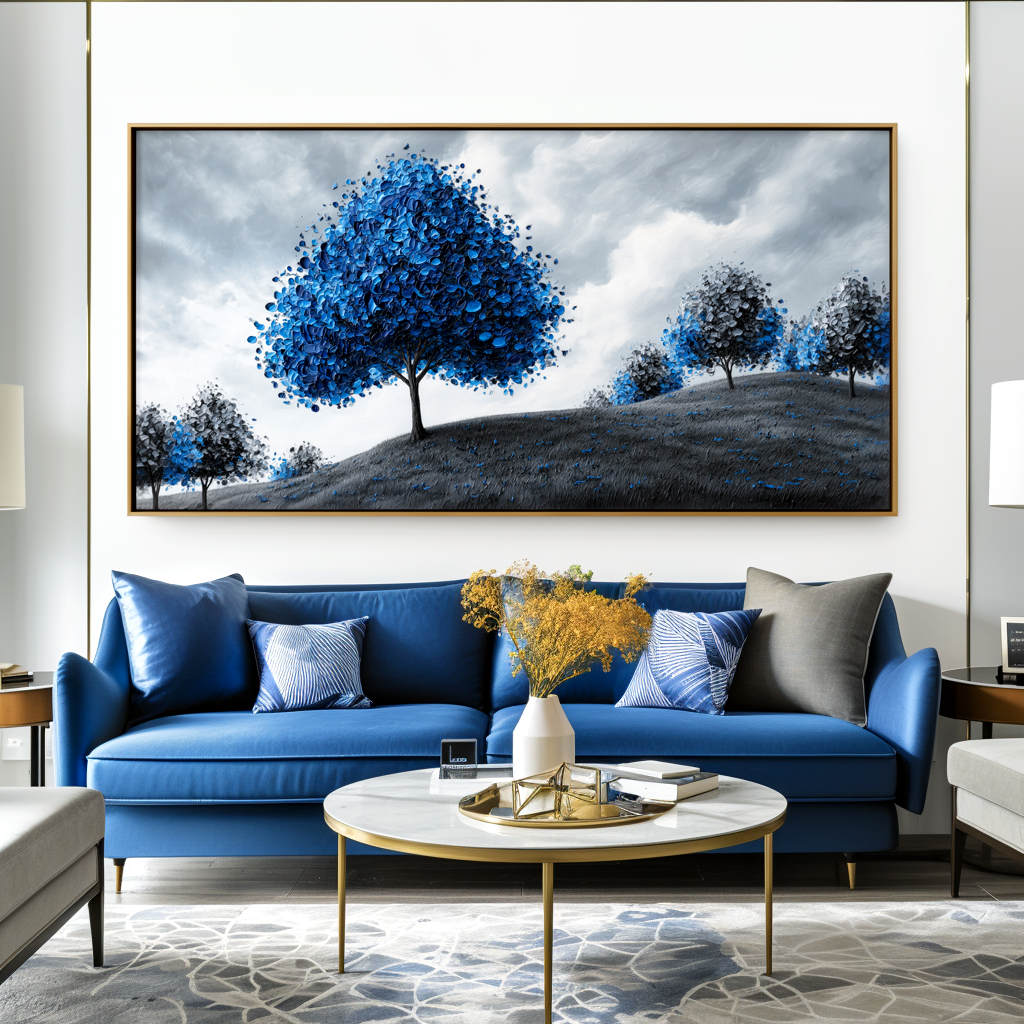 Echo of Blue - Textured Tree Landscape Oil Painting