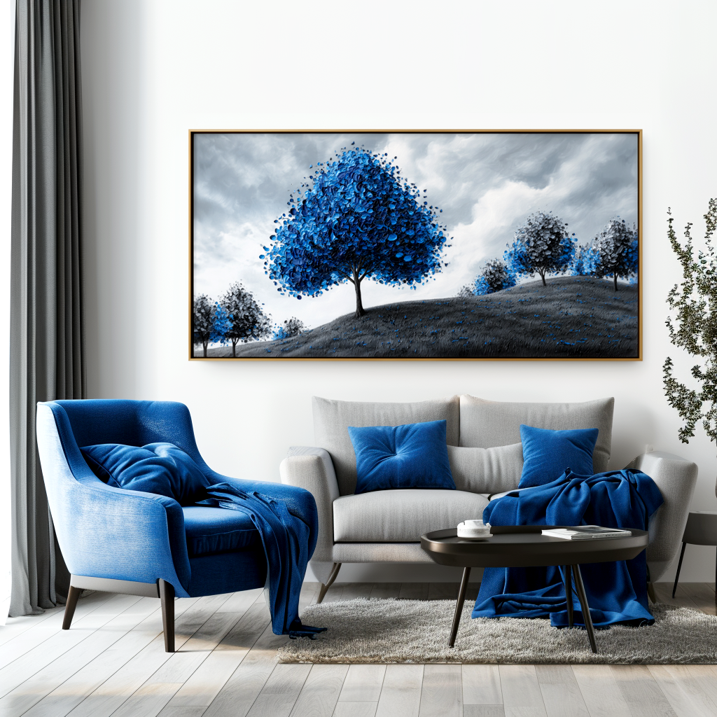 Echo of Blue - Textured Tree Landscape Oil Painting