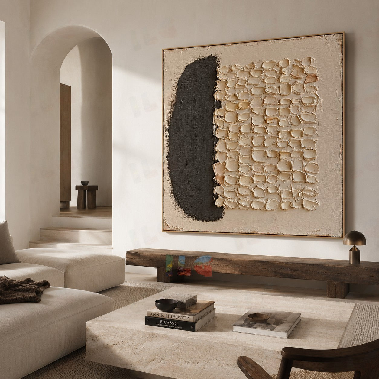 Half Field Contrast – Minimal Textured Balance Wall Art