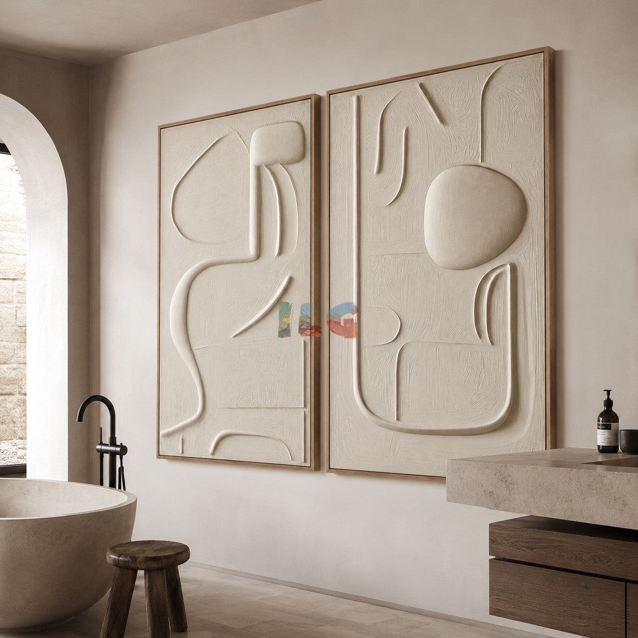 Neutral Abstract Texture Wall Art Set | Minimalist Hand-Painted Canvas Diptych