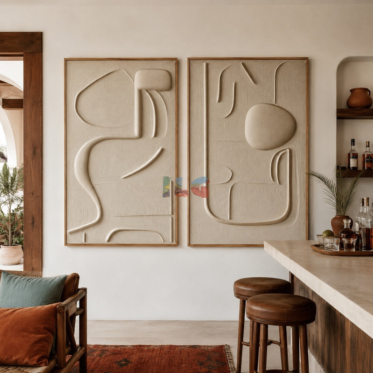 Neutral Abstract Texture Wall Art Set | Minimalist Hand-Painted Canvas Diptych
