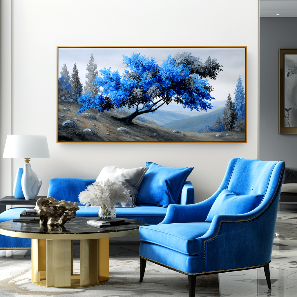 Windswept Calm - Textured Blue Tree Landscape Oil Painting