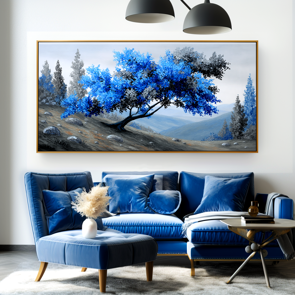 Windswept Calm - Textured Blue Tree Landscape Oil Painting