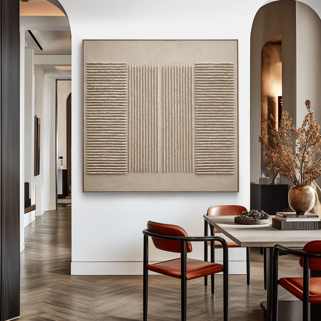 Parallel Serenity – Beige Line Textured Abstract Painting