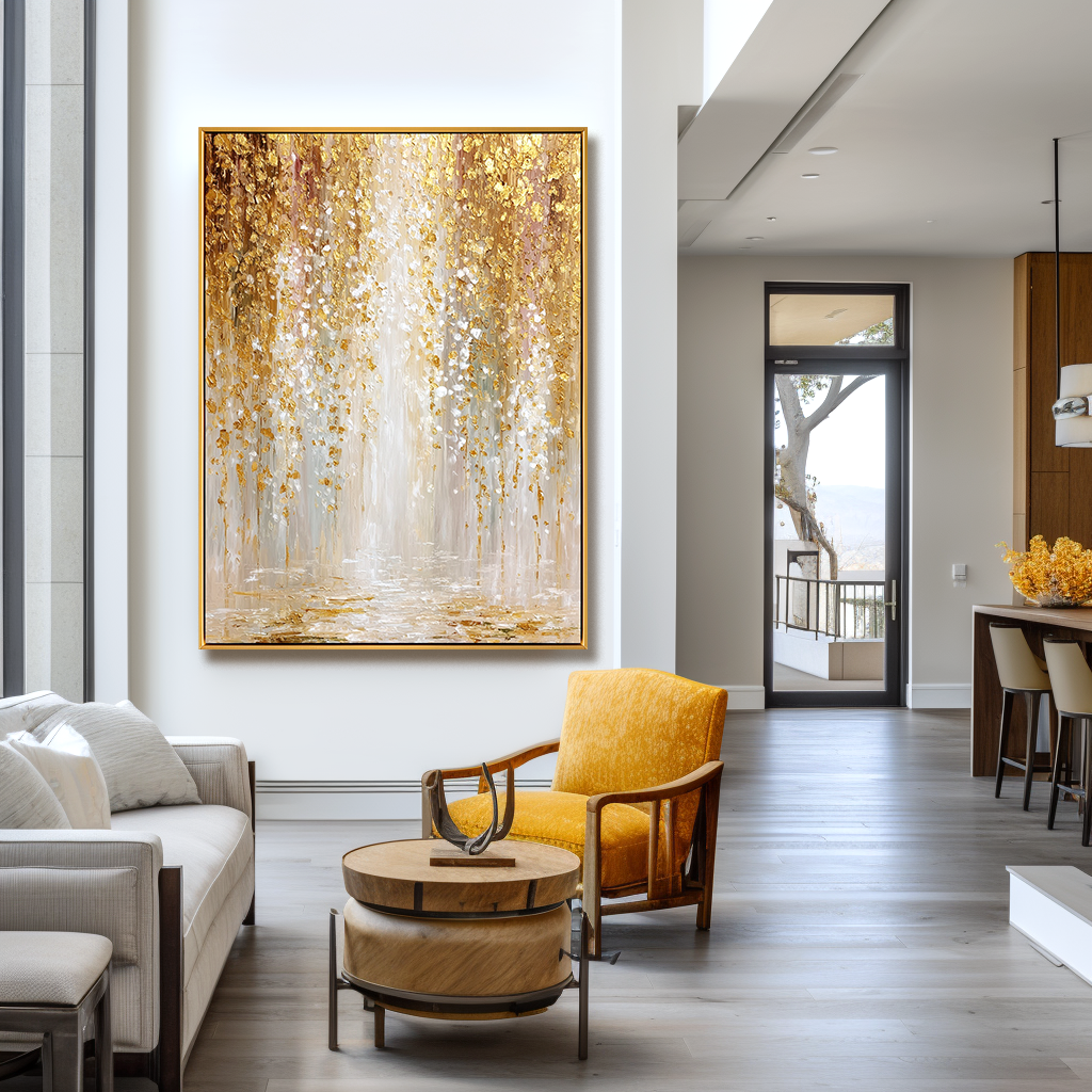 Gilded Cascade — 3D Textured Gold Abstract Wall Art, Luxury Modern Canvas