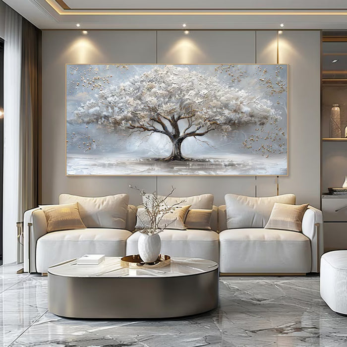 Luminous Haven – Textured Abstract Tree Oil Painting