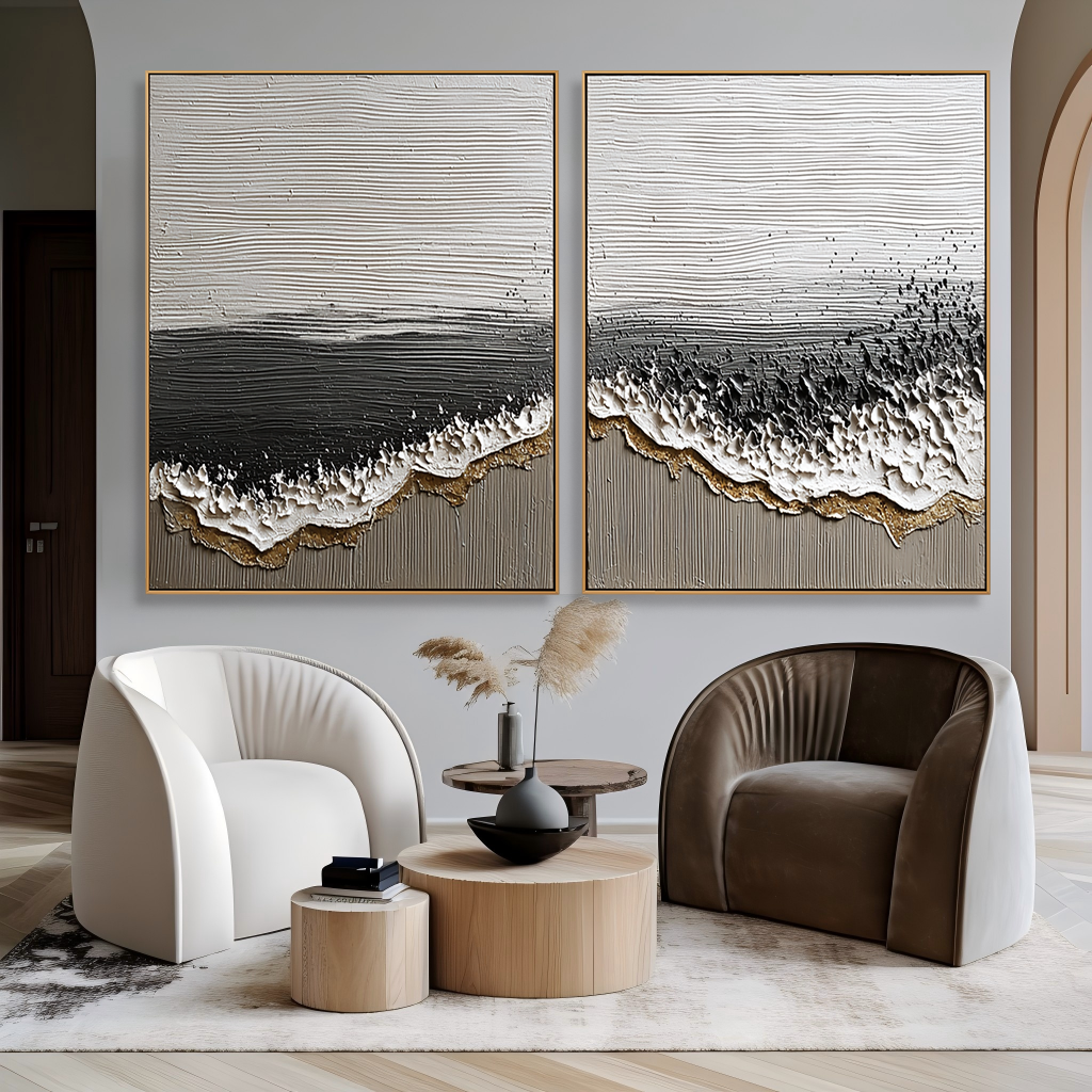 Coastal Harmony – Hand-Painted Textured Ocean Canvas Art