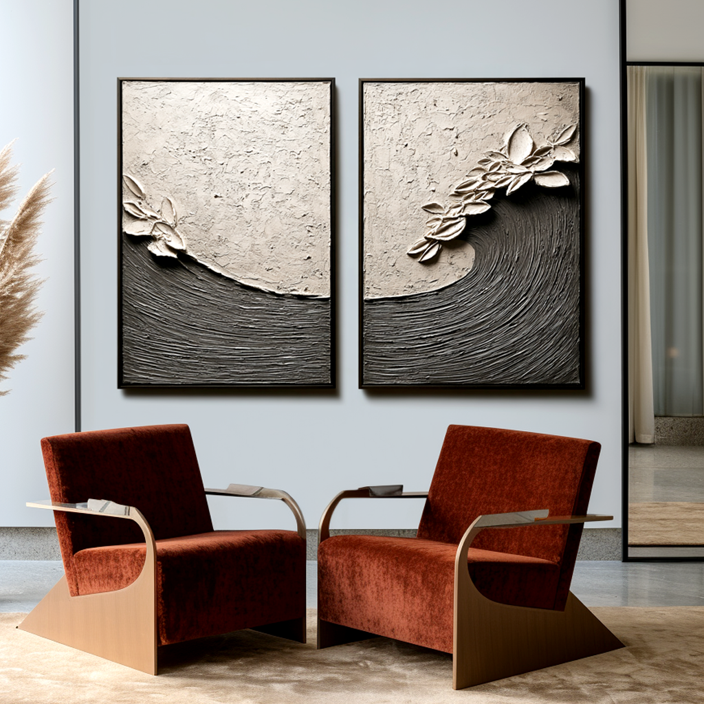 Echo of the Tide – Textured Abstract Diptych Wall Art
