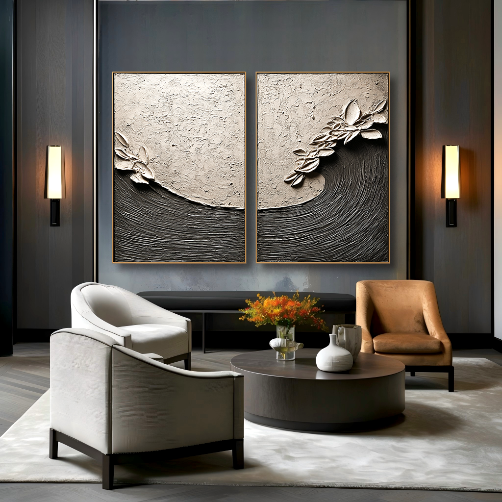 Echo of the Tide – Textured Abstract Diptych Wall Art