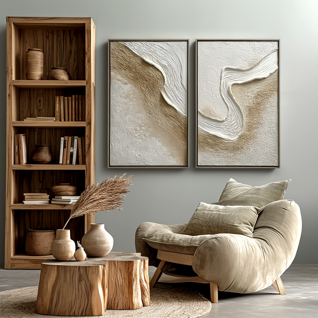 Sculpted Dunes – Textured Minimalist Sand Dune Diptych
