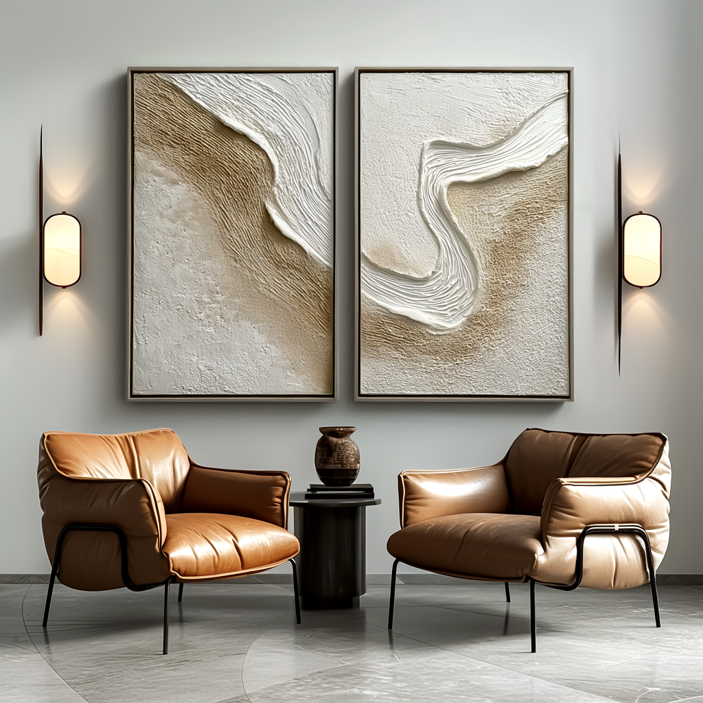 Sculpted Dunes – Textured Minimalist Sand Dune Diptych