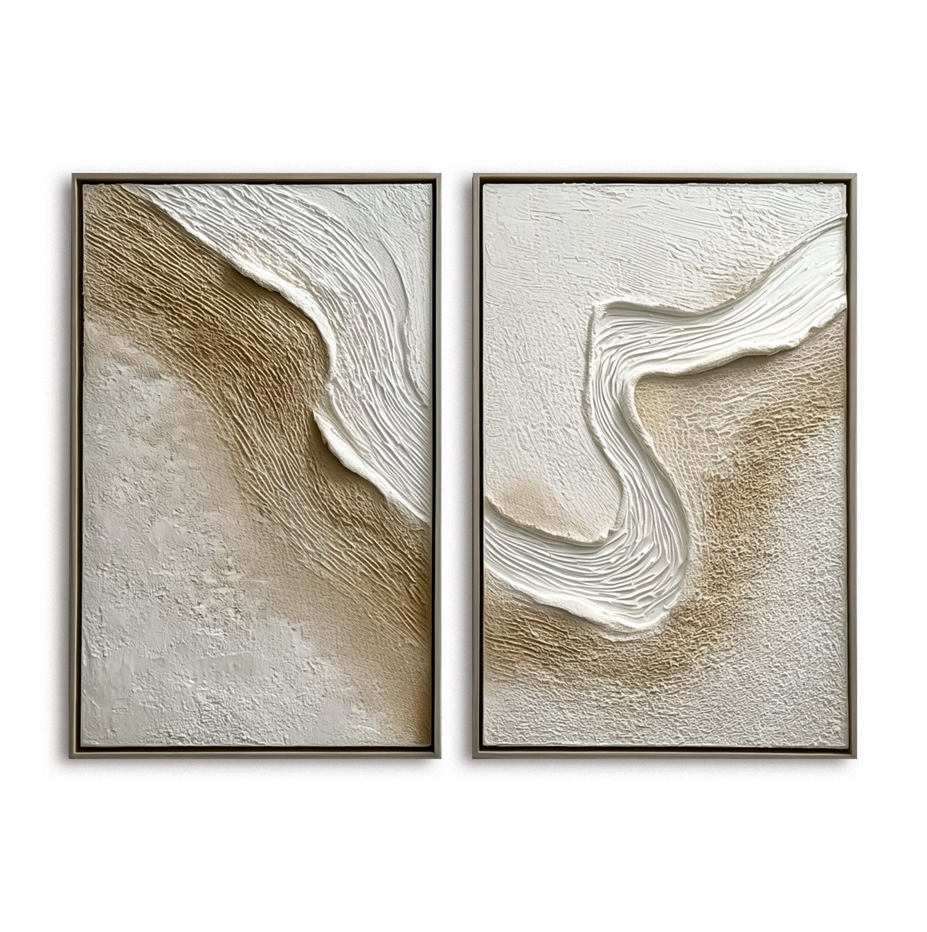 Sculpted Dunes – Textured Minimalist Sand Dune Diptych