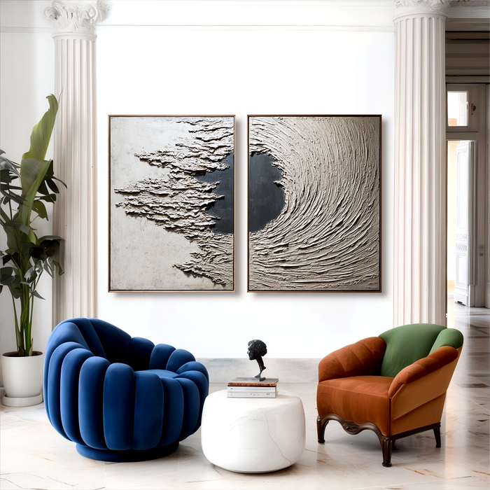Textured Abstract Diptych Wall Art, Hand-Painted Modern Canvas with ...