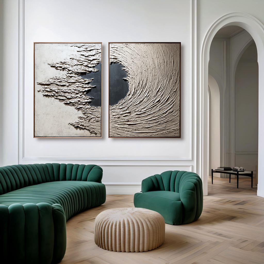 Shaped by Stillness – Textured Abstract Diptych Wall Art