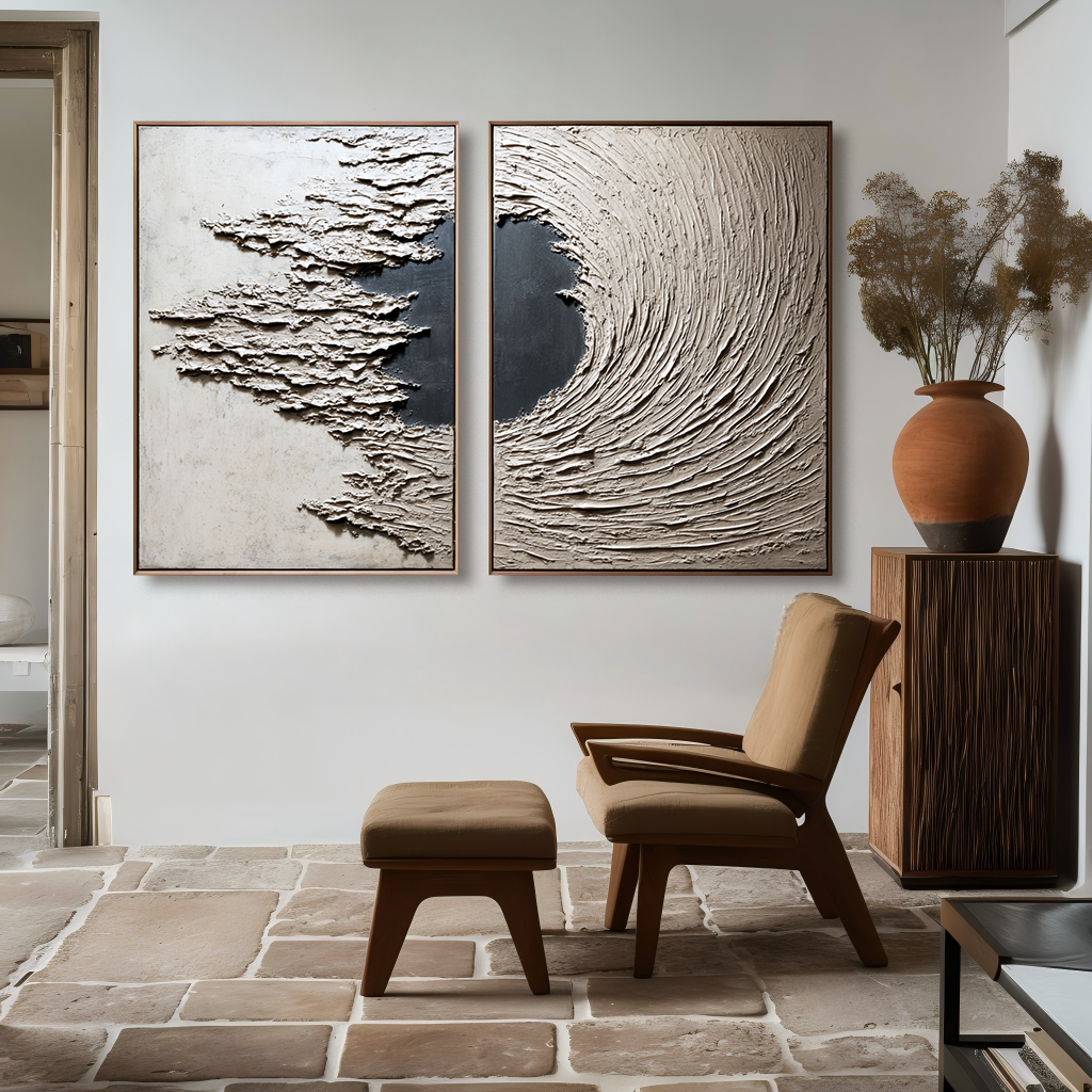 Shaped by Stillness – Textured Abstract Diptych Wall Art